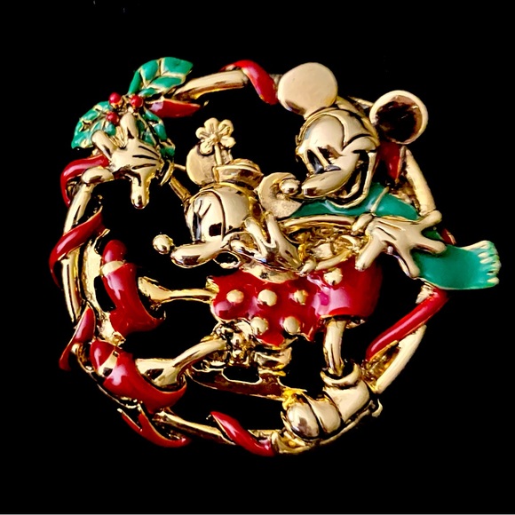 Vintage Disney and Napier Mickey & Minnie Christmas Brooch - Picture 1 of 2